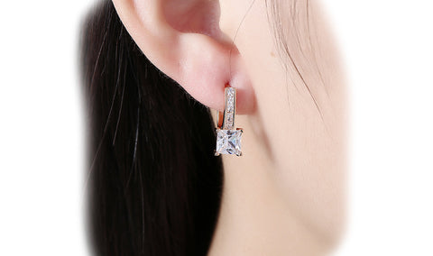 14K Gold Plating White Sapphire Sleek Lever back Earrings