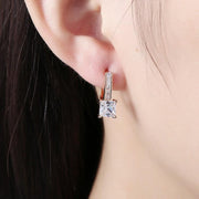 Micro Pav'e Austrian Crystal Princess Cut Leverback Earrings Set in 18K Gold - ALILY 