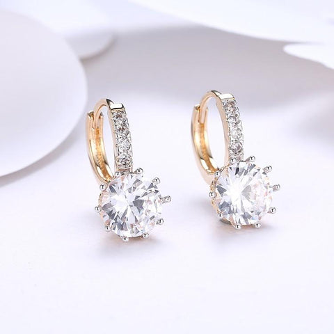 Simulated Diamond Star Shaped Princess Cut Leverback Earrings Set in 18K Gold - ALILY 