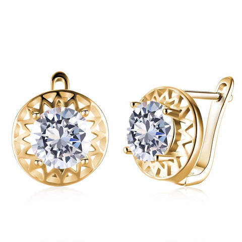Austrian Crystal Filligree Circular Leverback Earrings Set in 18K Gold - ALILY 