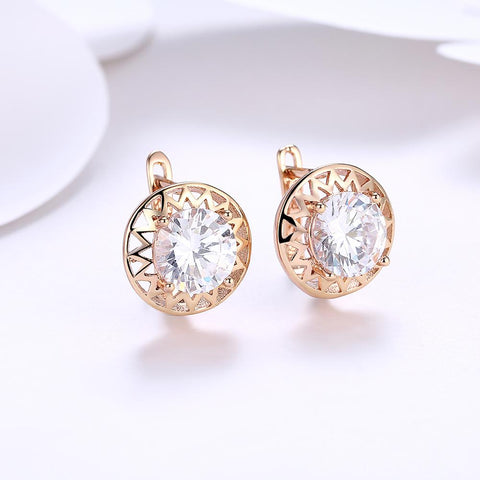 Austrian Crystal Filligree Circular Leverback Earrings Set in 18K Gold - ALILY 