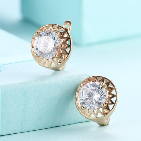 Austrian Crystal Filligree Circular Leverback Earrings Set in 18K Gold - ALILY 