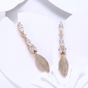 Austrian Crystal Micro-Pav'e Dangling Pear Shaped Earrings Set in 18K Gold - ALILY 