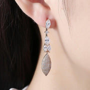 Austrian Crystal Micro-Pav'e Dangling Pear Shaped Earrings Set in 18K Gold - ALILY 