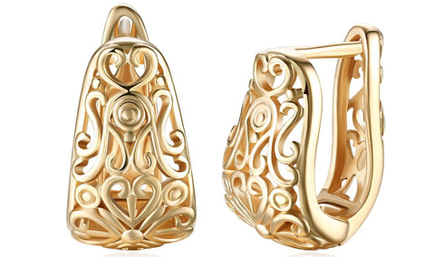 14K Gold Plating Filigree Laser Cut Clip On Earrings ITALY Design