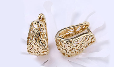 14K Gold Plating Filigree Laser Cut Clip On Earrings ITALY Design
