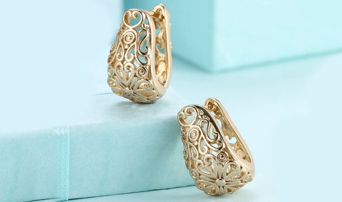 14K Gold Plating Filigree Laser Cut Clip On Earrings ITALY Design