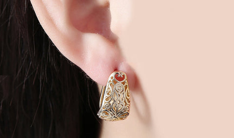 14K Gold Plating Filigree Laser Cut Clip On Earrings ITALY Design