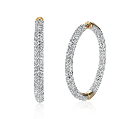 Pave Halo Disc Necklace & Pave Hoop Earring made With Austrian Crystals with Luxe Box - 18K Gold ITALY Design