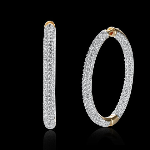 Pave Halo Disc Necklace & Pave Hoop Earring made With Austrian Crystals with Luxe Box - 18K Gold ITALY Design