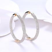 Pave Halo Disc Necklace & Pave Hoop Earring made With Austrian Crystals with Luxe Box - 18K Gold ITALY Design