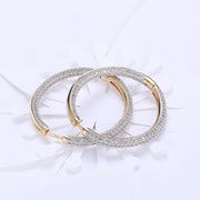 Pave Halo Disc Necklace & Pave Hoop Earring made With Austrian Crystals with Luxe Box - 18K Gold ITALY Design