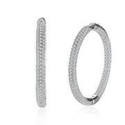 Pave Halo Disc Necklace & Pave Hoop Earring made With Austrian Crystals with Luxe Box - 18K Gold ITALY Design
