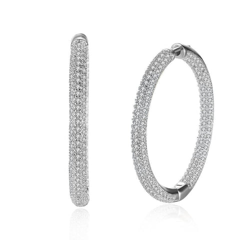 Pave Halo Disc Necklace & Pave Hoop Earring made With Austrian Crystals with Luxe Box - 18K Gold ITALY Design