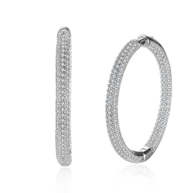 Pave Halo Disc Necklace & Pave Hoop Earring made With Austrian Crystals with Luxe Box - 18K Gold ITALY Design