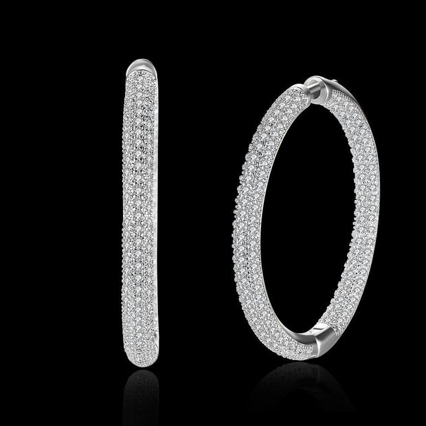 Pave Halo Disc Necklace & Pave Hoop Earring made With Austrian Crystals with Luxe Box - 18K Gold ITALY Design