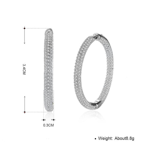 Pave Halo Disc Necklace & Pave Hoop Earring made With Austrian Crystals with Luxe Box - 18K Gold ITALY Design
