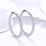 Pave Halo Disc Necklace & Pave Hoop Earring made With Austrian Crystals with Luxe Box - 18K Gold ITALY Design