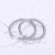 Pave Halo Disc Necklace & Pave Hoop Earring made With Austrian Crystals with Luxe Box - 18K Gold ITALY Design