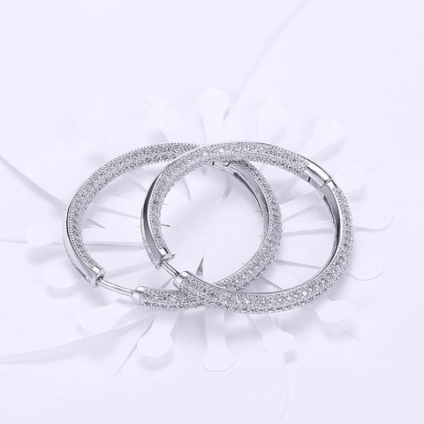 Pave Halo Disc Necklace & Pave Hoop Earring made With Austrian Crystals with Luxe Box - 18K Gold ITALY Design