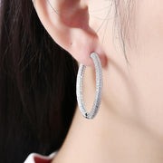 Pave Halo Disc Necklace & Pave Hoop Earring made With Austrian Crystals with Luxe Box - 18K Gold ITALY Design