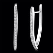 1.4" Pave Thin Pave Hoop Earring in 18K White Gold Plated with  Crystals