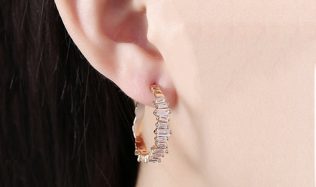 14K Gold Plating Emerald Cut Asymmetrical  Elements Earrings