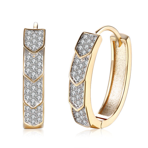 V Cut Pave Connecting Huggie Earring in 18K Gold Plated