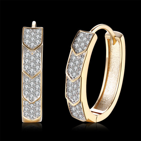 V Cut Pave Connecting Huggie Earring in 18K Gold Plated