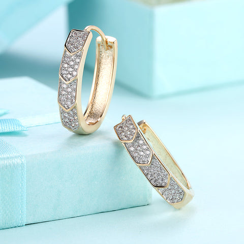 V Cut Pave Connecting Huggie Earring in 18K Gold Plated