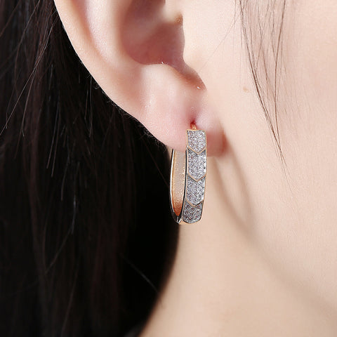 V Cut Pave Connecting Huggie Earring in 18K Gold Plated