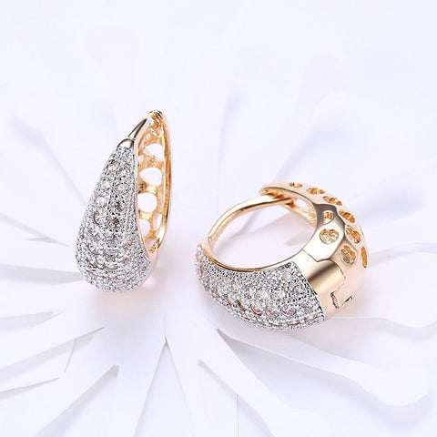 Crystals 18mm Pave Heart Filigree Teardrop Huggie  Earring