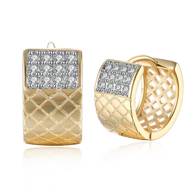 Twelve Stone Austrian Crystal Criss-Cross Huggies Set in 18K Gold - ALILY 