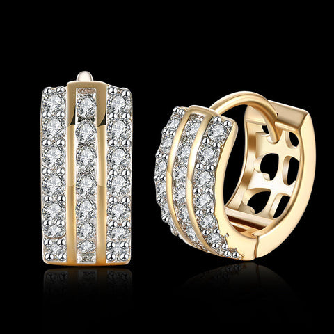 Triple Row Pave Huggie Earring in 18K Gold Plated