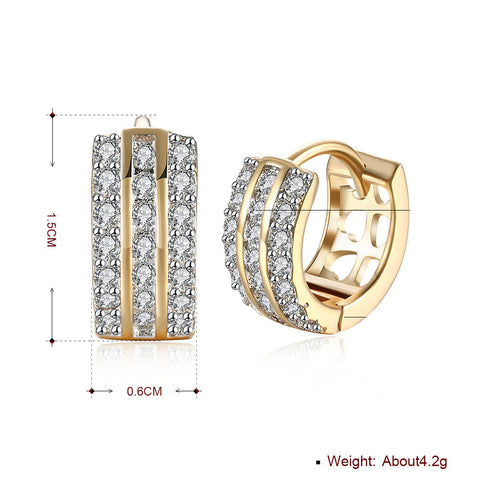 Triple Row Pave Huggie Earring in 18K Gold Plated