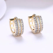 Austrian Crystal Three Dangling Lined Huggies Set in 18K Gold - ALILY 