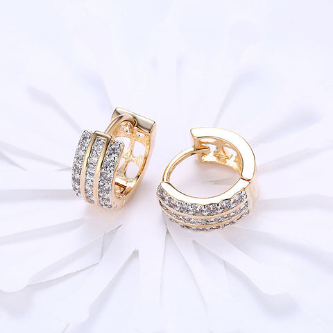 Triple Row Pave Huggie Earring in 18K Gold Plated