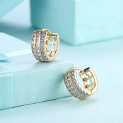 Austrian Crystal Three Dangling Lined Huggies Set in 18K Gold - ALILY 
