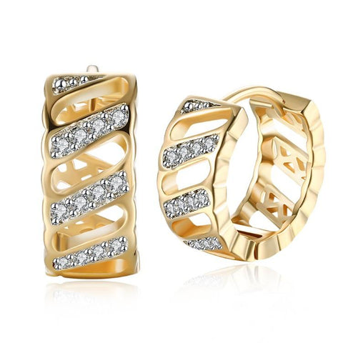 Austrian Crystal Curved Hollow Huggies Set in 18K Gold - ALILY 