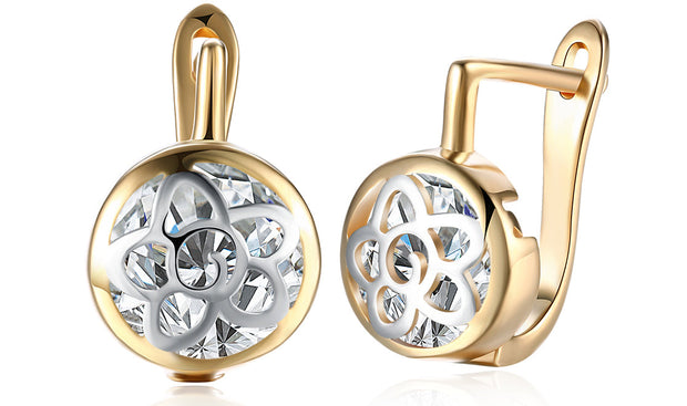 14K Gold Plating White  Daisy Design Circular Clip On Earrings