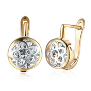 Floral Inprint Circular Leverback Earrings Set in 18K Gold - ALILY 