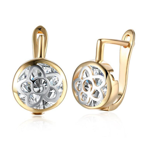 Floral Inprint Circular Leverback Earrings Set in 18K Gold - ALILY 