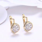 Floral Inprint Circular Leverback Earrings Set in 18K Gold - ALILY 