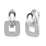 Micro-Pav'e Swarovski Crystal Square Shaped Earrings Set in 18K White Gold, Earring, ALILY , ALILY  fashion jewelry, cheap jewelry, jewelry for mom, 