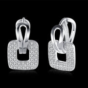 Pave Sqaure Huggie Earring in 18K White Gold Plated