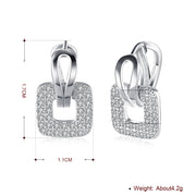 Pave Sqaure Huggie Earring in 18K White Gold Plated