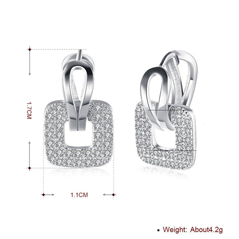 Pave Sqaure Huggie Earring in 18K White Gold Plated