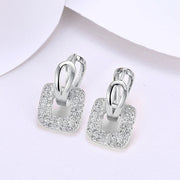 Pave Sqaure Huggie Earring in 18K White Gold Plated