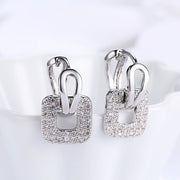 Pave Sqaure Huggie Earring in 18K White Gold Plated