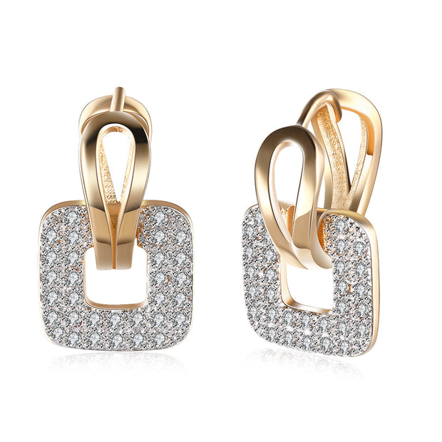 Pave Sqaure Huggie Earring in 18K Gold Plated